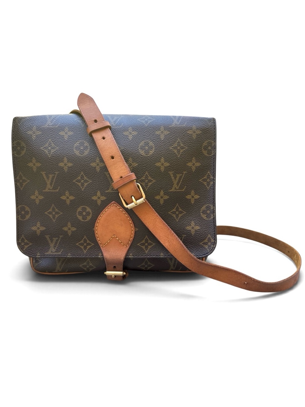 Louis Vuitton Monogram Canvas Messenger Bag with Tan Leather Strap